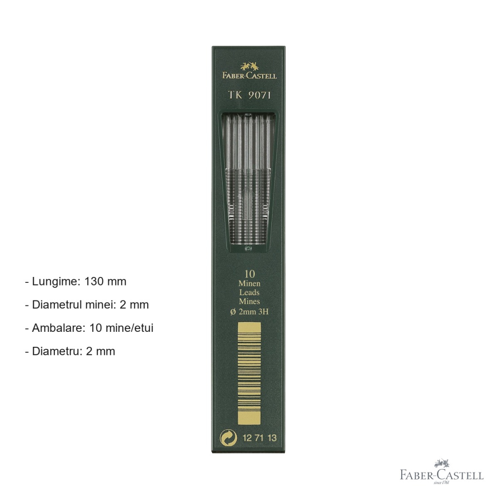 Mine creion mecanic Faber-Castell TK, diametru 2 mm, duritate 3H, pentru desen tehnic si schite precise [2]