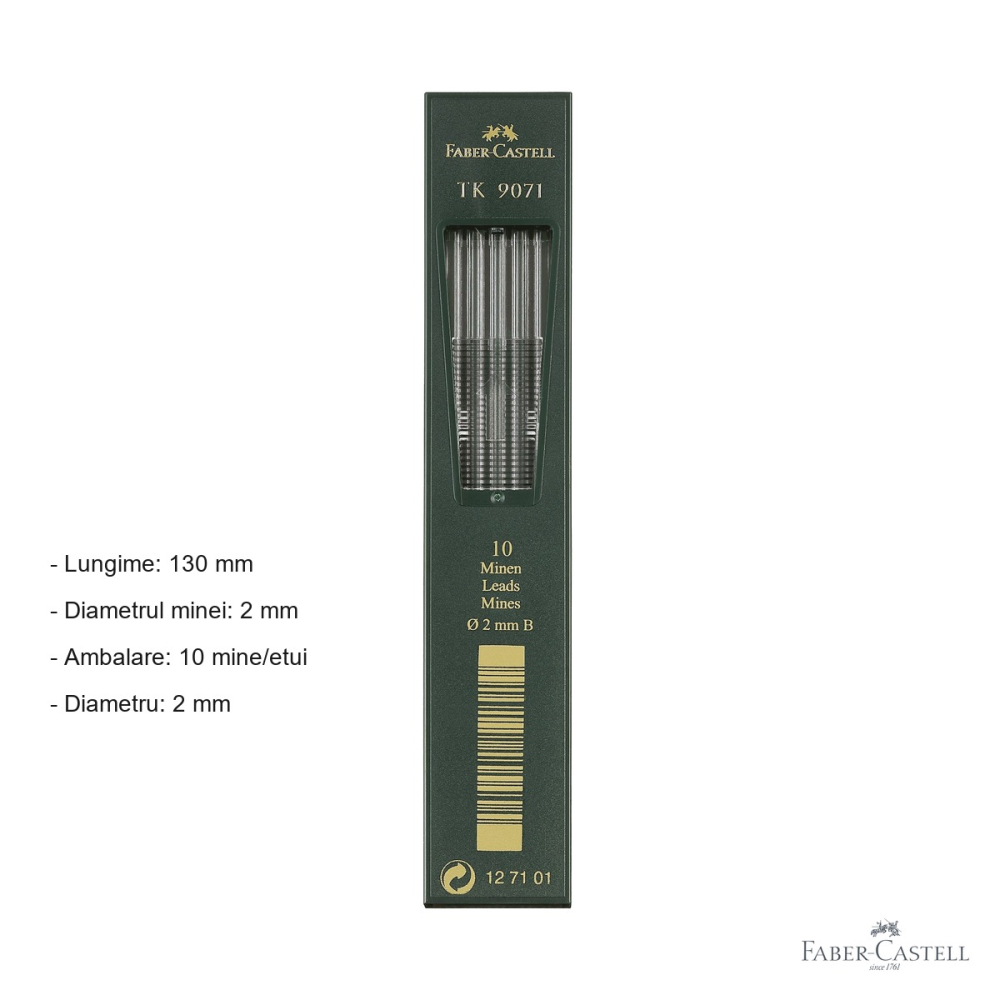 Mine creion mecanic Faber-Castell TK, grafit 2mm duritate B, set 10 bucati pentru desen tehnic [2]