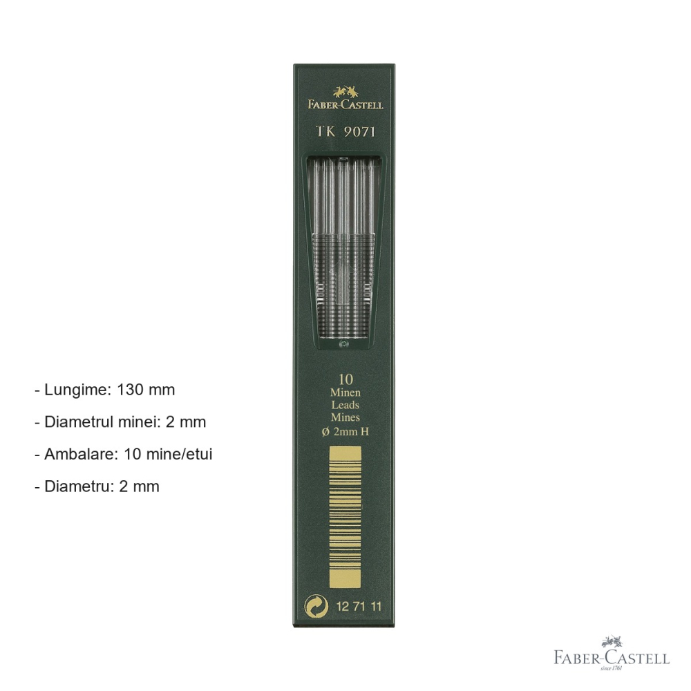 Mine creion mecanic Faber-Castell TK, grafit 2mm duritate H, 10 bucati, linii negre intense [2]