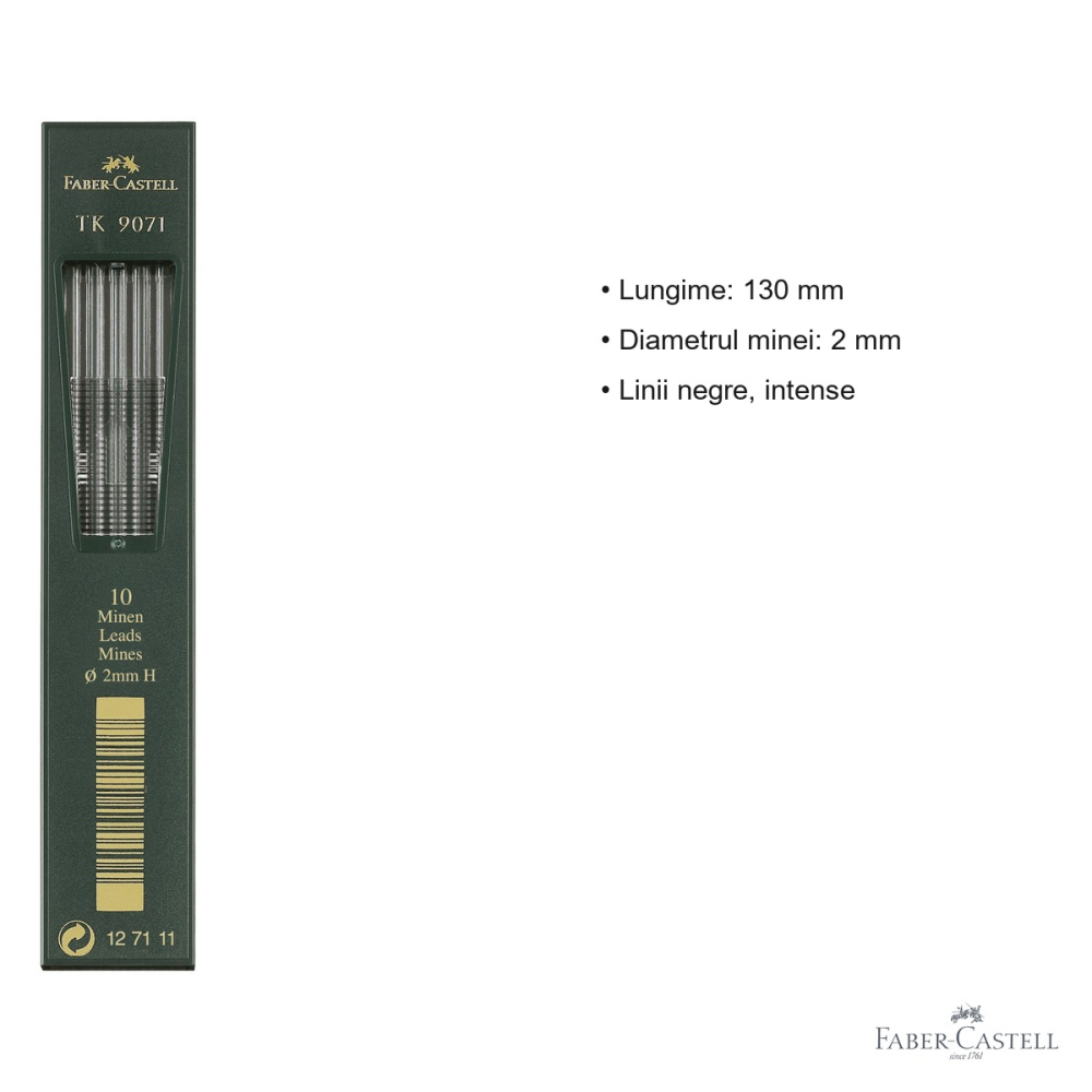Mine creion mecanic Faber-Castell TK, grafit 2mm duritate H, 10 bucati, linii negre intense [3]