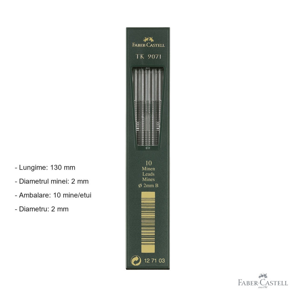 Mine creion mecanic Faber-Castell TK, grafit 3B, 2 mm, set 10 bucati, pentru desen tehnic si artistic [2]