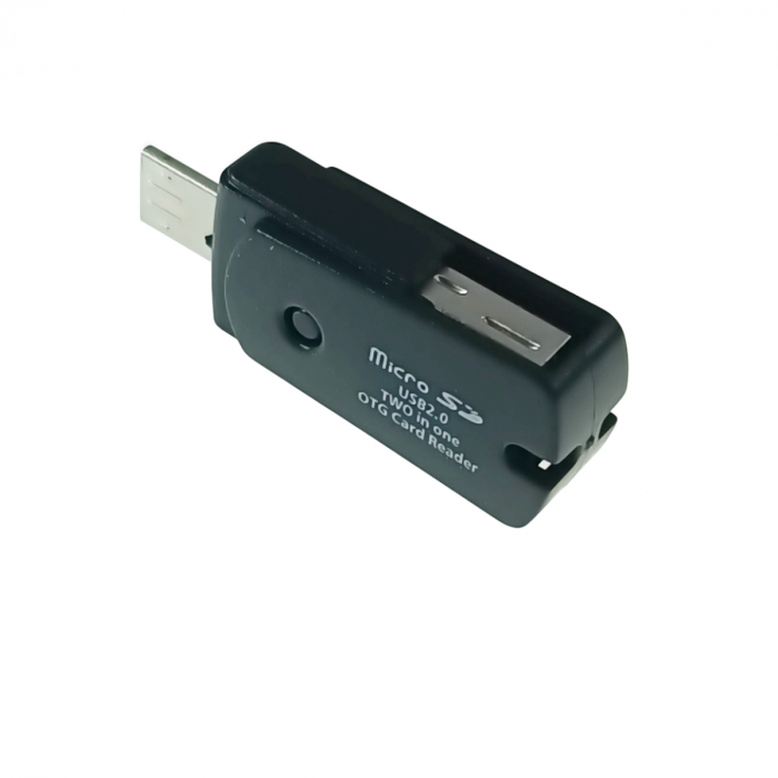 Mini cititor carduri microSD, 2 in 1, OTG, USB-A si microUSB, negru [4]
