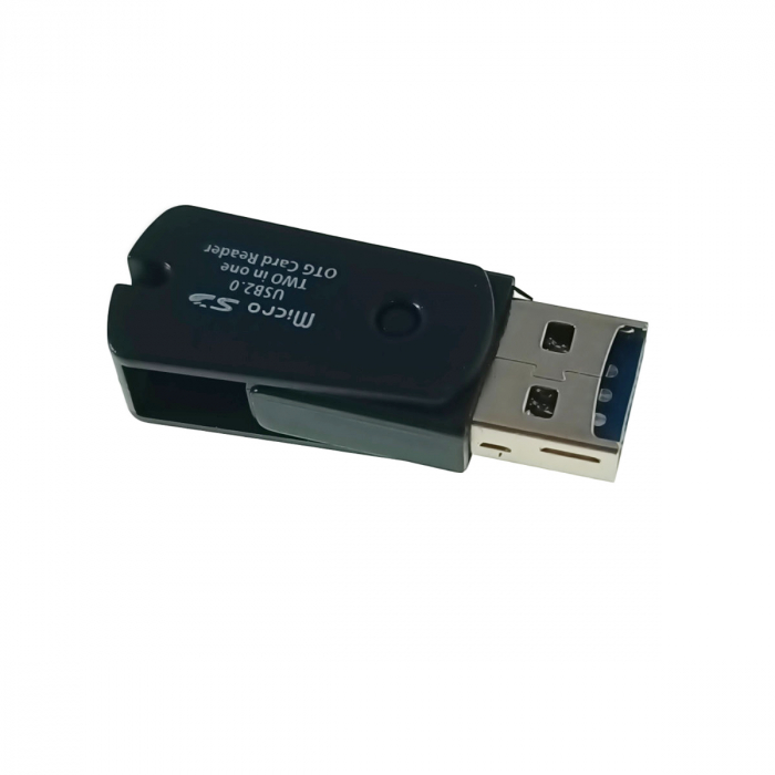 Mini cititor carduri microSD, 2 in 1, OTG, USB-A si microUSB, negru [3]