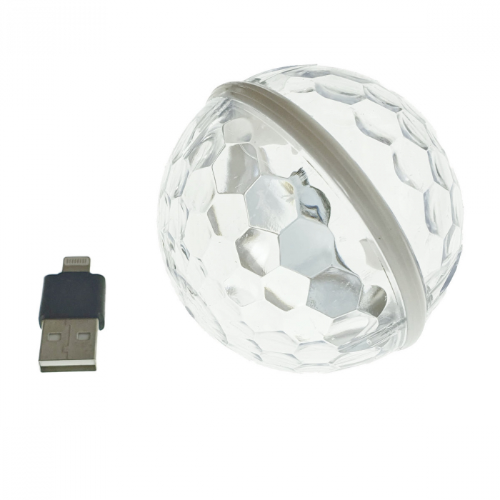 Mini Glob USB cu Led 4W multicolor RGB , Omega Magic Disco Ball 45232, cu conector 8-pin lightning pentru Apple, iPhone [5]