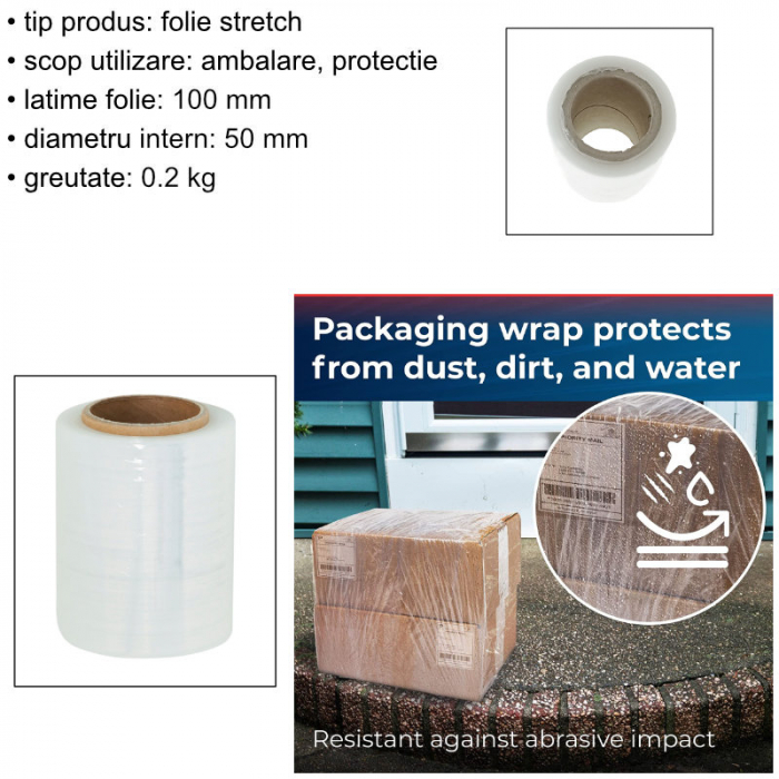 Mini rola 245g folie stretch elastica, 10 cm latime, lungime 150 m, PR-9340-W, pentru ambalare, transparenta [5]