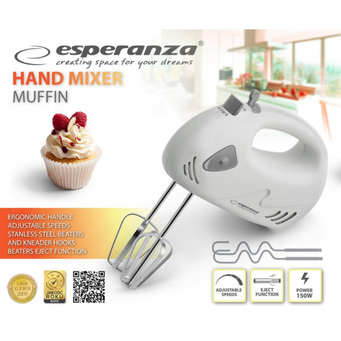 Mixer de mana Esperanza Muffin Gri 125 W [2]