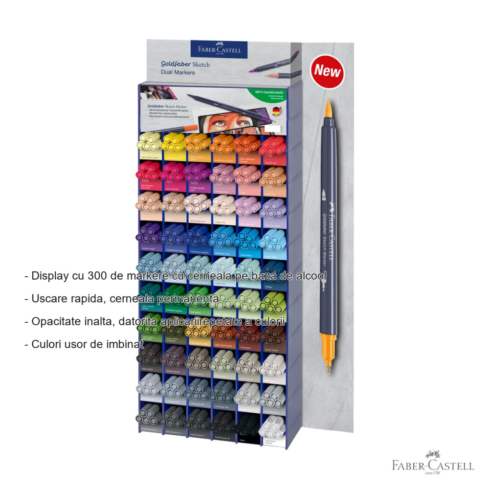 Modul acrilic cu 300 markere cu doua capete Faber-Castell Goldfaber, cerneala pe baza de alcool, pentru artisti [2]