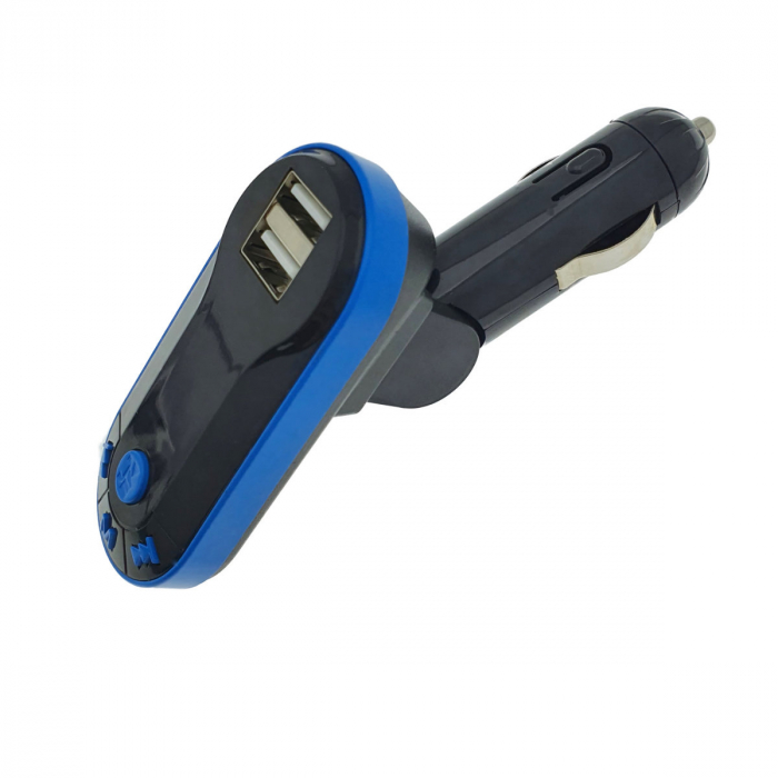 Modulator FM auto, Bluetooth Handsfree, player MP3 de pe suport USB si microSD, incarcare USB, AUX jack 3.5mm, negru cu albastru [2]