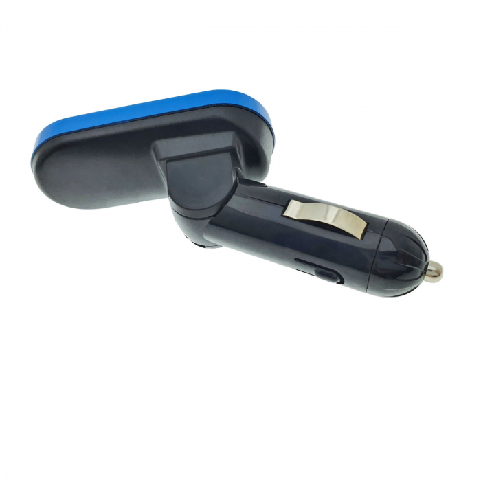 Modulator FM auto, Bluetooth Handsfree, player MP3 de pe suport USB si microSD, incarcare USB, AUX jack 3.5mm, negru cu albastru [4]