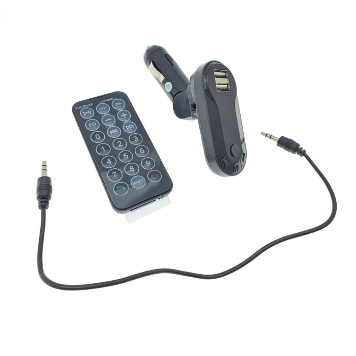 Modulator FM auto, Bluetooth Handsfree, player MP3 USB si microSD, incarcare USB, AUX jack 3.5mm, negru [3]