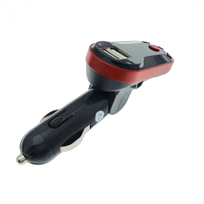 Modulator FM auto, Bluetooth Handsfree, player MP3 USB si microSD, incarcare USB, AUX jack 3.5mm, negru cu rosu [2]