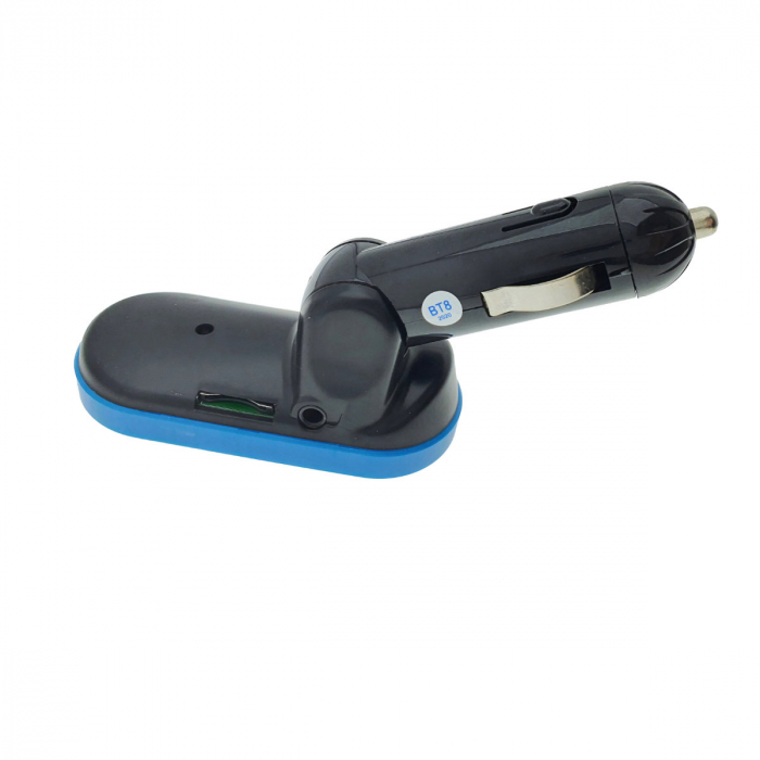 Modulator FM auto, Bluetooth Handsfree, player MP3 USB si microSD, telecomanda, incarcare USB, AUX jack 3.5mm, negru cu albastru [4]