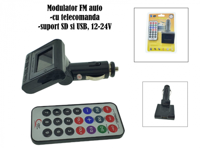 Modulator FM auto, cu telecomanda, CARMP3-61-BK, suport SD si USB, 12-24V, negru [6]