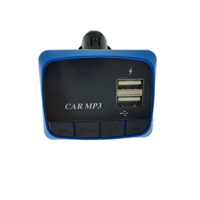 Modulator FM auto, player MP3 si WMA cu port USB si microSD, incarcare USB 2A, AUX jack 3.5mm, negru cu albastru [2]