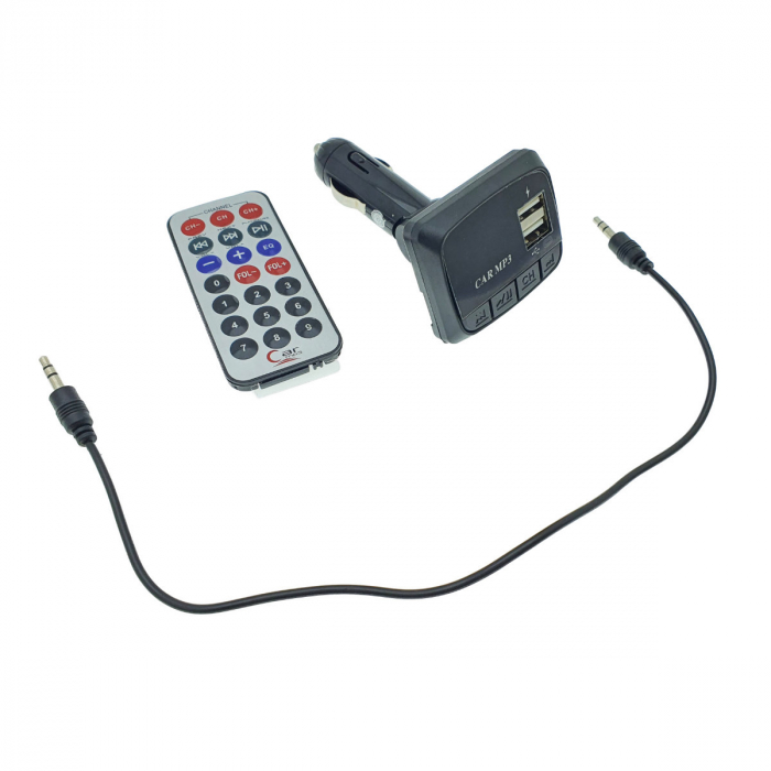 Modulator FM auto, player MP3 / WMA cu port USB si microSD, incarcare USB 2A, AUX jack 3.5mm, negru [2]