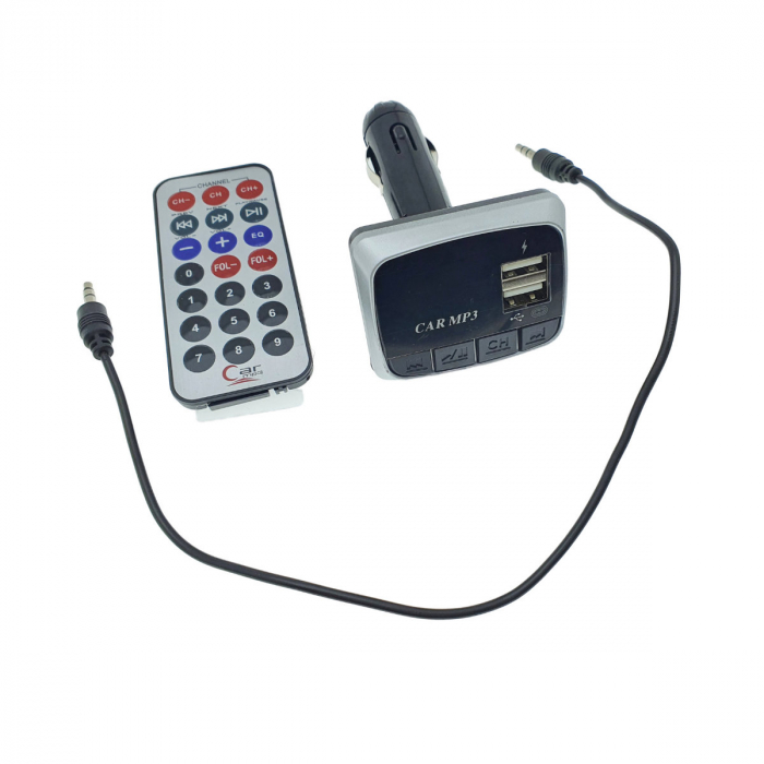 Modulator FM auto, player MP3 / WMA cu port USB si microSD, incarcare USB 2A, AUX jack 3.5mm, negru cu gri [4]