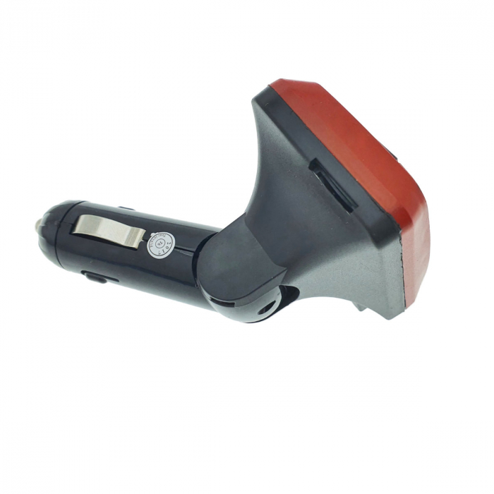 Modulator FM auto, player MP3 / WMA cu port USB si microSD, incarcare USB 2A, AUX jack 3.5mm, negru cu rosu [3]