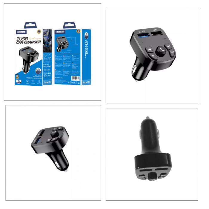 Modulator FM cu bluetooth si incarcare 2 x USB 3.1A, Jellico F10, cu MP3 player USB, negru [3]