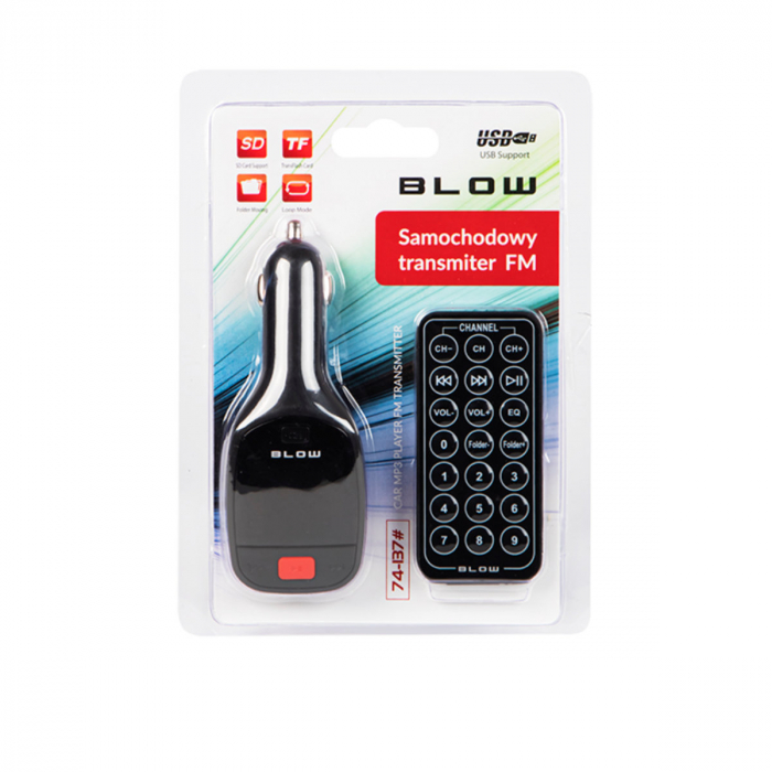 Modulator si transmitator FM auto, Blow 07355, cu telecomanda, ecran LCD, suport SD si USB, 12-24V, negru [5]