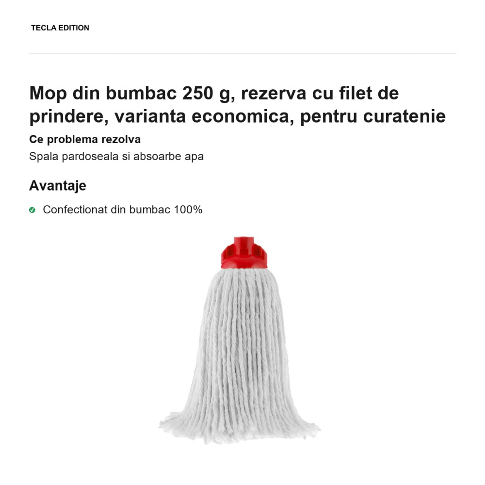 Mop din bumbac 250 g, rezerva cu filet de prindere, varianta economica, pentru curatenie [2]