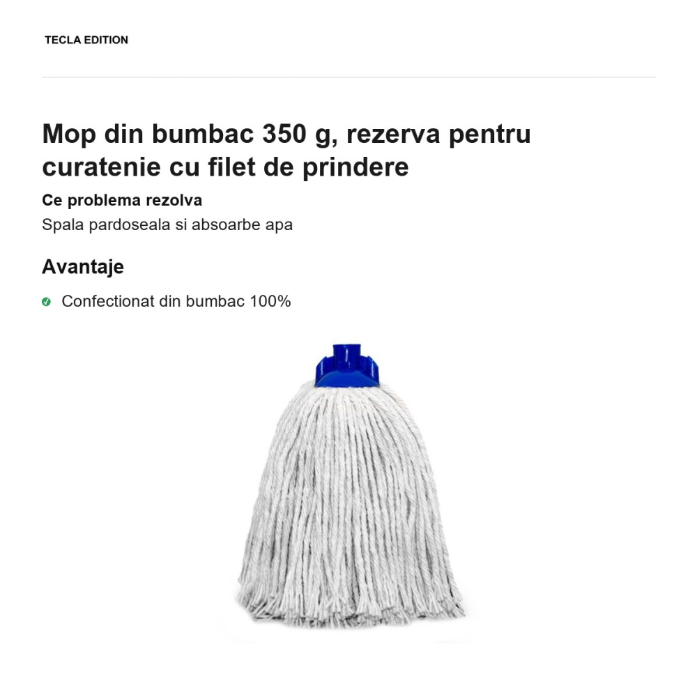 Mop din bumbac 350 g, rezerva pentru curatenie cu filet de prindere [2]