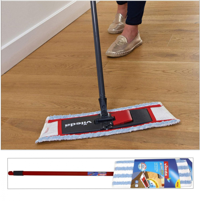 Mop plat premium Vileda ActiveMax 00003, cu microfibre, cu maner 130 cm, pentru podele [4]