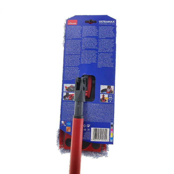 Mop plat Vileda UltraMax 13979, microfibra si bumbac, cu maner rotativ telescopic [4]