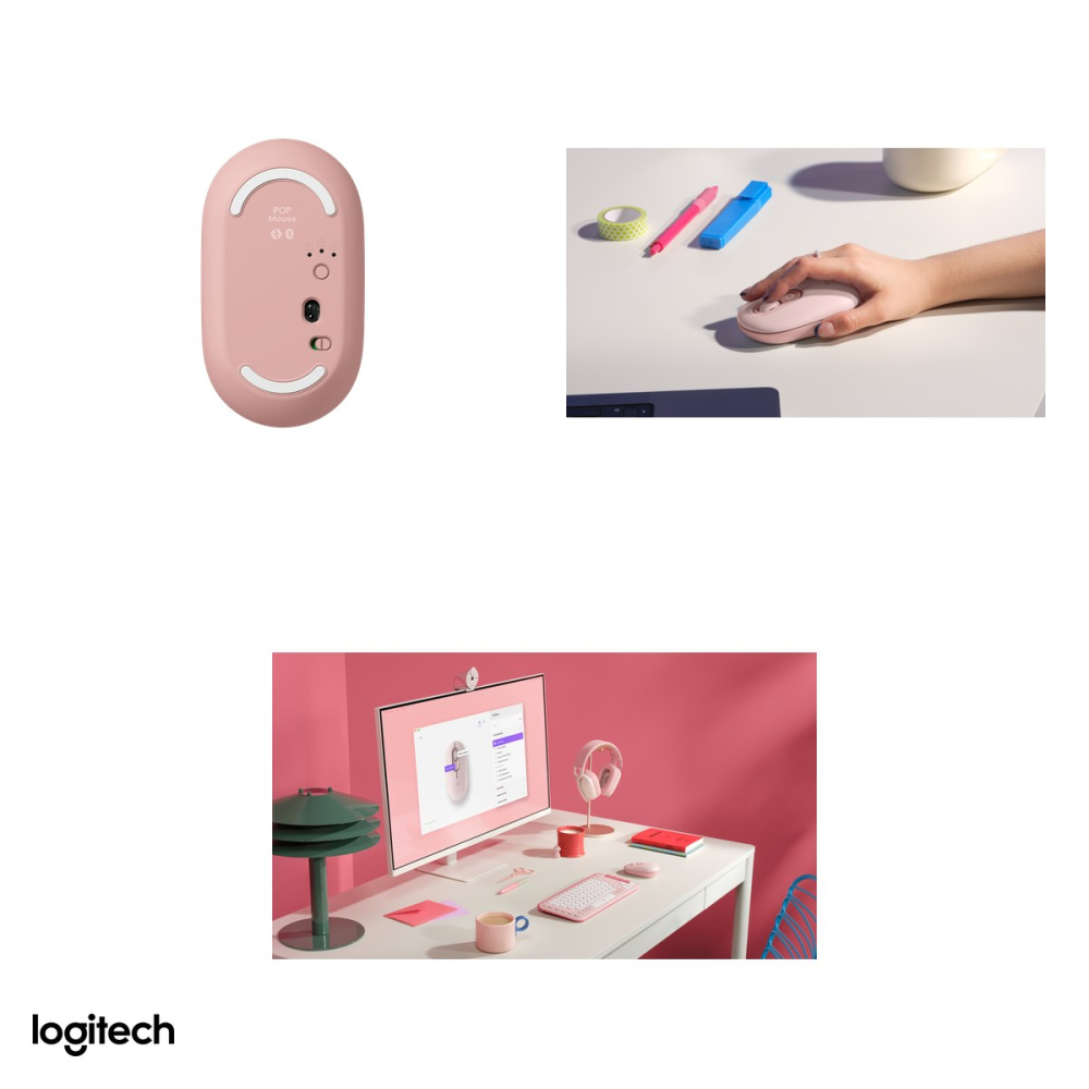 Mouse Bluetooth compact Logitech POP Mouse, buton emoji personalizabil, 4 butoane, rotita SmartWheel, clicuri silentioase, Easy-Switch 3 dispozitive, 1 baterie AA, roz, 910-007413 [5]