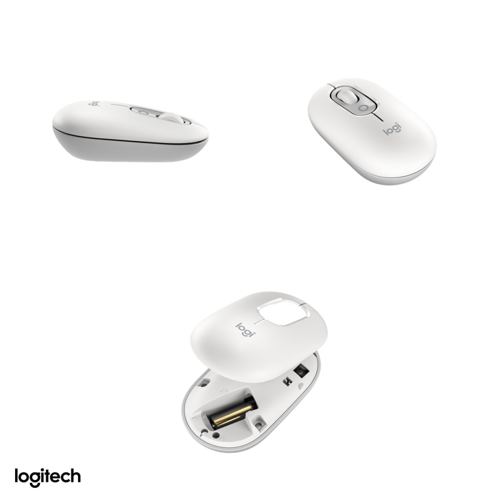 Mouse Bluetooth compact Logitech POP Mouse, buton emoji personalizabil, 4 butoane, rotita SmartWheel, clicuri silentioase, Easy-Switch 3 dispozitive, 1 baterie AA, alb-crem, 910-007411 [4]