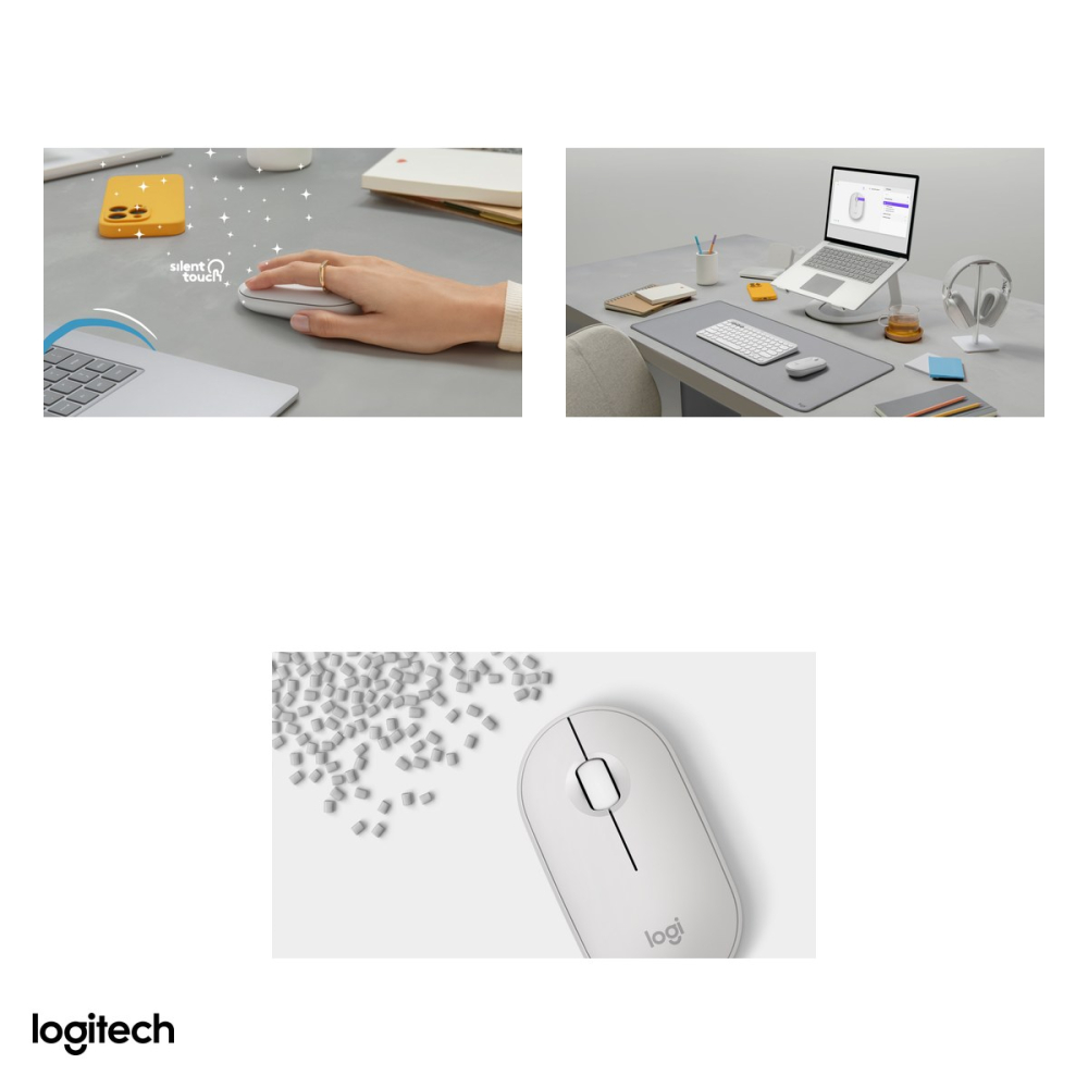 Mouse Bluetooth subtire Logitech Pebble Mouse 2 M350s, clicuri silentioase, senzor optic 400-4000 DPI, 3 butoane, Easy-Switch 3 dispozitive, 1 baterie AA, alb, 910-007013 [5]