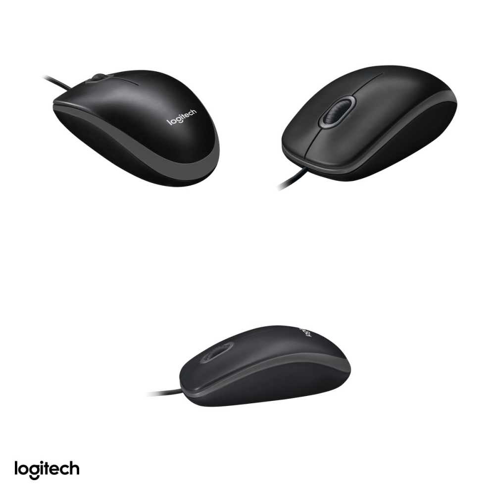 Mouse cu fir Logitech B100, USB, cablu 180 cm, senzor optic 1000 DPI, 3 butoane, full-size, ambidextru, negru, 910-003357 [4]