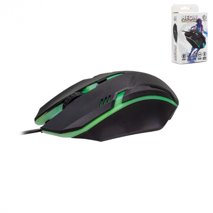 Mouse Gaming Rebeltec NEON cu senzor optic si iluminare LED, DPI ajustabil 800/1200/1600, 4 butoane, cablu 1.8m, dimensiuni 120 x 70 x 35mm [3]