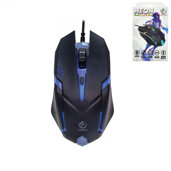 Mouse Gaming Rebeltec NEON cu senzor optic si iluminare LED, DPI ajustabil 800/1200/1600, 4 butoane, cablu 1.8m, dimensiuni 120 x 70 x 35mm [4]