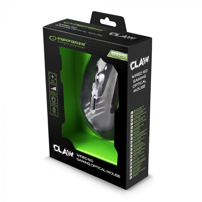Mouse optic cu fir, Esperanza, USB, 2400DPI, Negru/Verde [5]