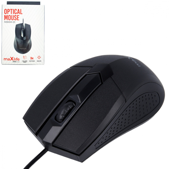 Mouse Optic cu fir, Maxlife Home Office MXHM-01, 1000 DPI, cablu 1.2m, dimensiuni 112 x 62 x 36 mm, negru [3]