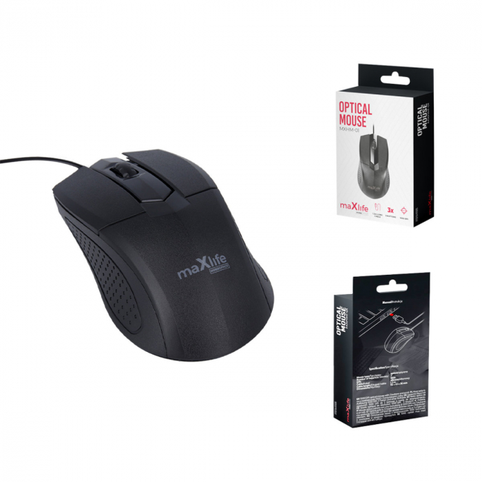 Mouse Optic cu fir, Maxlife Home Office MXHM-01, 1000 DPI, cablu 1.2m, dimensiuni 112 x 62 x 36 mm, negru [5]