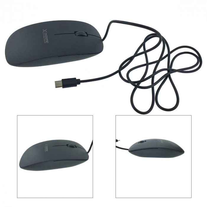 Mouse optic cu fir si conector USB-C, 3D, Extreme Lacerta 94670, 1000 DPI, 115 x 60 x 25 mm, cablu 120cm, negru [3]
