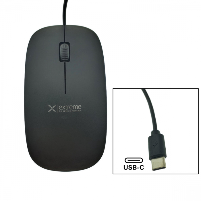 Mouse optic cu fir si conector USB-C, 3D, Extreme Lacerta 94670, 1000 DPI, 115 x 60 x 25 mm, cablu 120cm, negru [2]