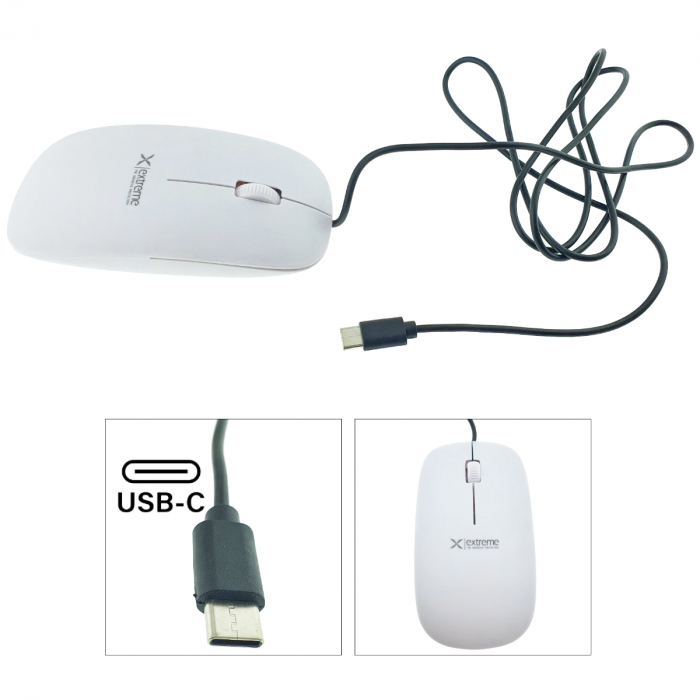 Mouse optic cu fir si conector USB-C, 3D, Extreme Lacerta 94674, 1000 DPI, 115 x 60 x 25 mm, cablu 120cm, alb [3]