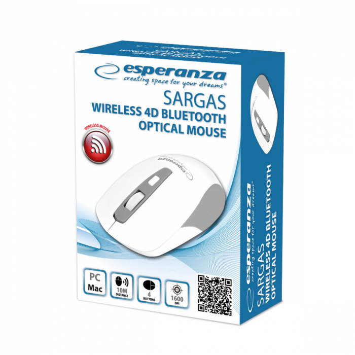 Mouse optic fara fir, 4D, Bluetooth v.5.0, Esperanza Sargas 94668, 105 x 60 x 35 mm, 1600 DPI, alb cu gri [4]
