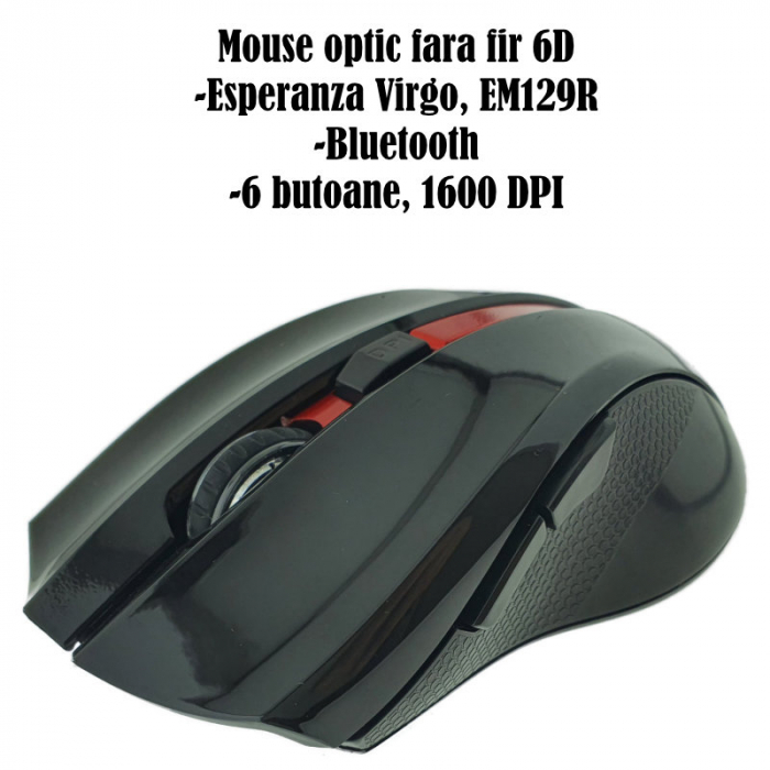 Mouse optic fara fir, 6D, Bluetooth v.5.0, Esperanza Virgo 94662, 120 x 70 x 40 mm, 1600 DPI, negru cu rosu [7]