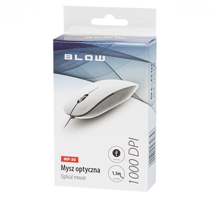 Mouse optic USB, BLOW MP-30, 1000DPI, cablu USB de 1.5m, alb [4]