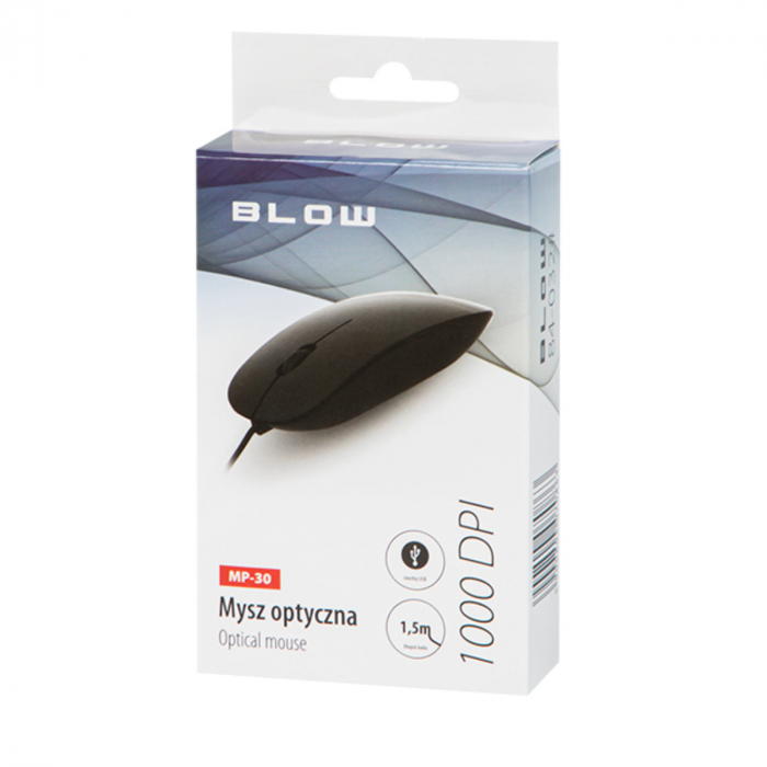 Mouse optic USB, BLOW MP-30, 1000DPI, cablu USB de 1.5m, negru [5]