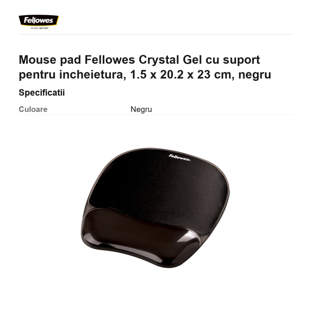 Mouse pad Fellowes Crystal Gel cu suport pentru incheietura, 1.5 x 20.2 x 23 cm, negru [3]