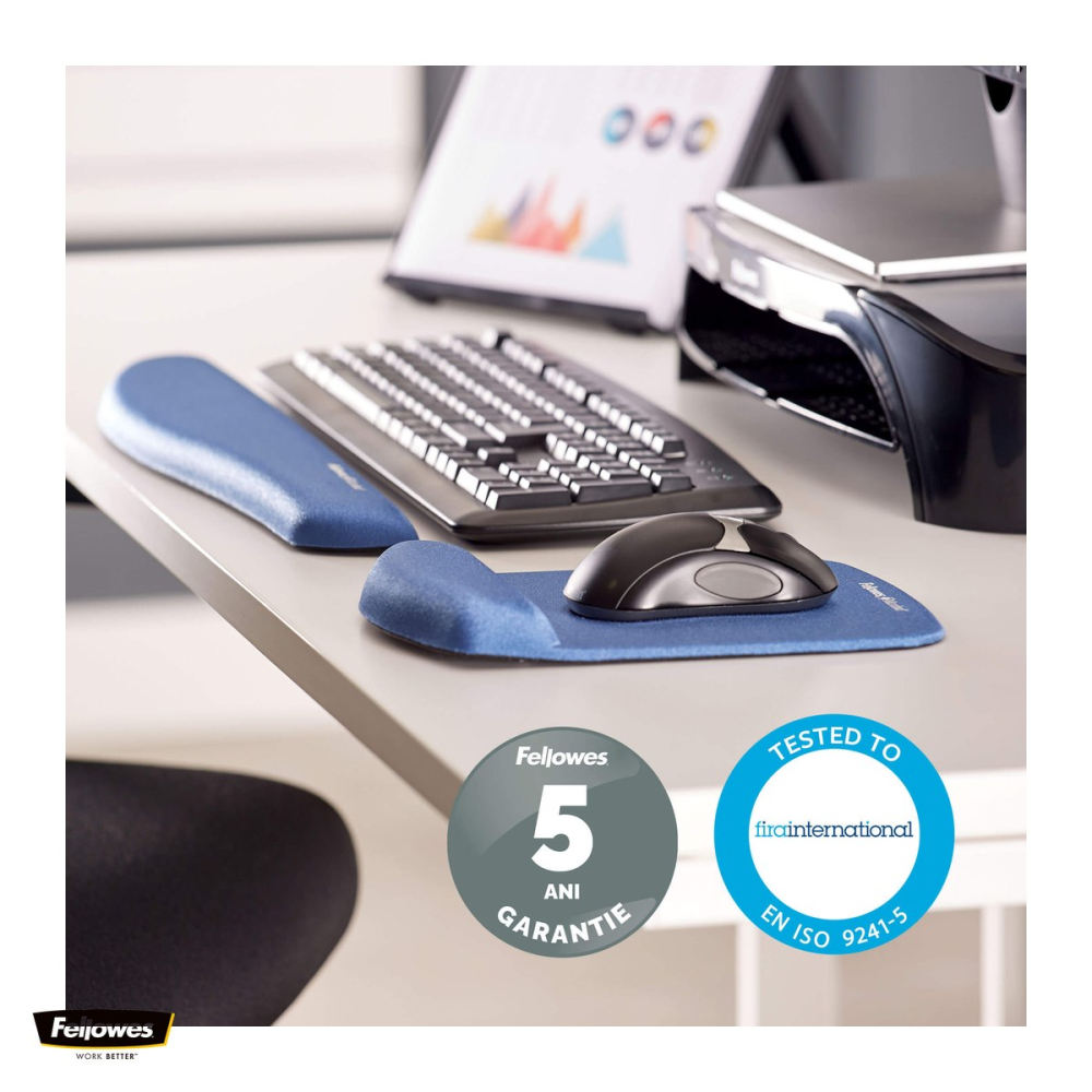 Mouse pad Fellowes PlushTouch cu suport pentru incheietura, antibacterian Microban, 18.42x23.81x2.54 cm, albastru [5]