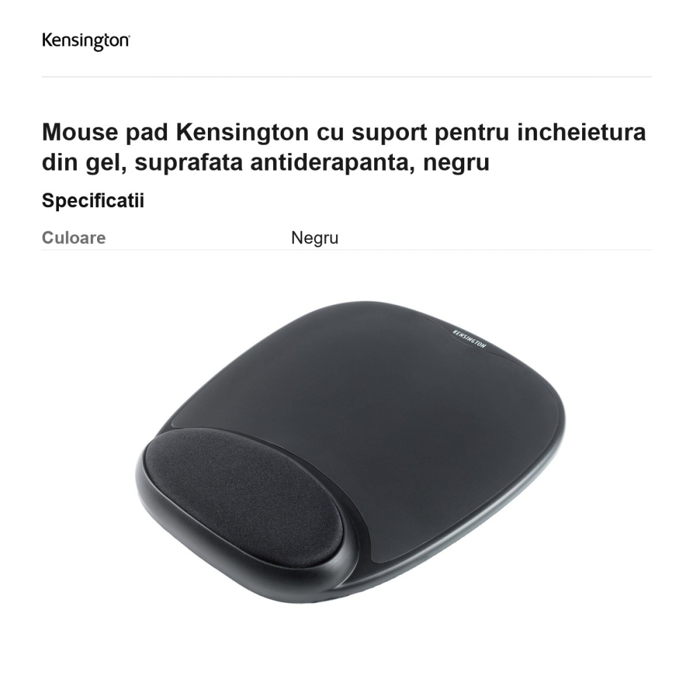 Mouse pad Kensington cu suport pentru incheietura din gel, suprafata antiderapanta, negru [3]