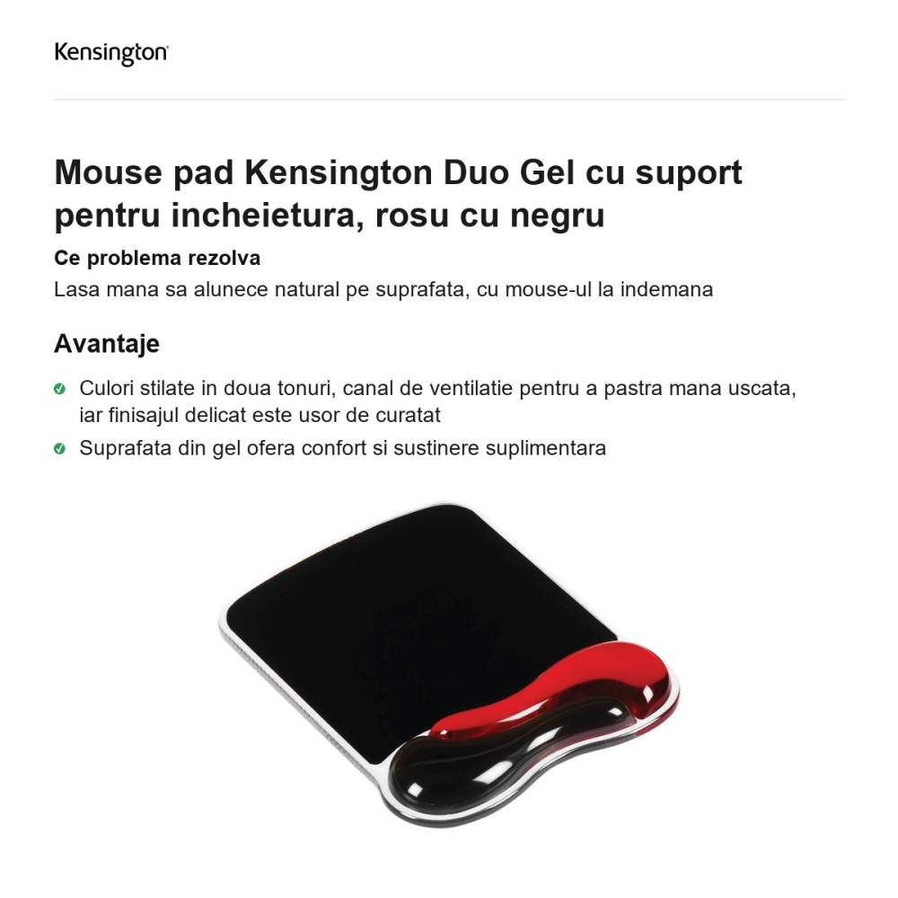 Mouse pad Kensington Duo Gel cu suport pentru incheietura, rosu cu negru [2]