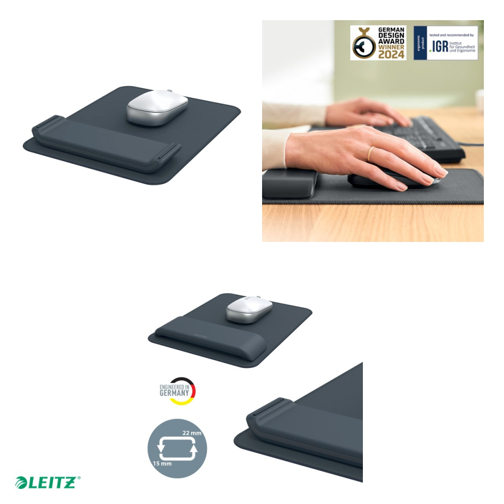 Mouse pad Leitz Ergo cu suport pentru incheietura, 2 inaltimi, 200 x 24 x 260 mm, gri carbune [4]