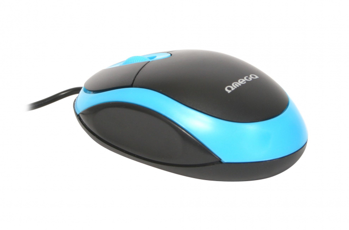 Mouse USB, Omega 41644 OM-06V, 1200 DPI, 95x57x33mm, cablu 110cm, negru cu albastru [2]