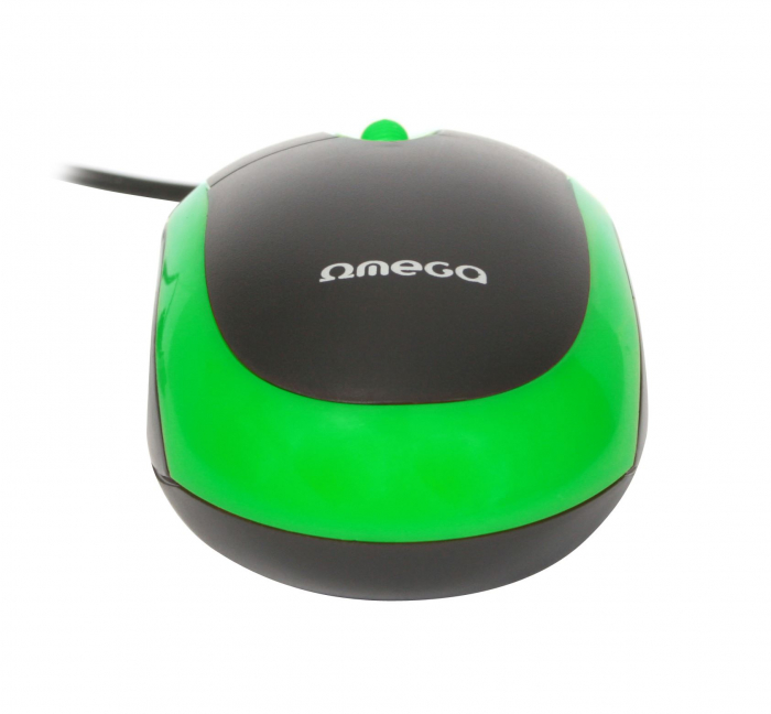 Mouse USB, Omega 41879 OM-06V, 1200 DPI, 95x57x33mm, cablu 110cm , negru cu verde [3]